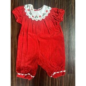 Vintage Rare Editions Baby Girl 9 Months Christmas Holiday Romper Red